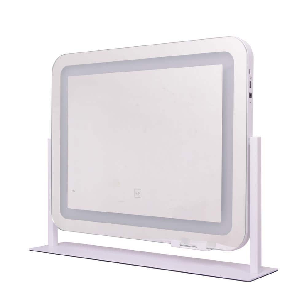 GLSLAND 22 in. W x 18 in. H LED Light Rectangular Metal Framed Vanity Mirror Makeup Mirror White