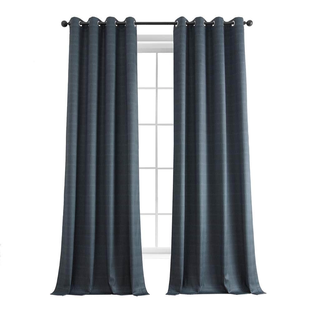 Exclusive Fabrics & Furnishings Deep Blue Lounge Embossed Grommet Velvet Curtains 50 in. W x 108 in. L Room Darkening Curtain (Single Panel)