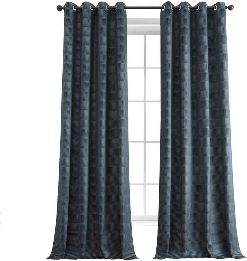 Exclusive Fabrics & Furnishings Deep Blue Lounge Embossed Grommet Velvet Curtains 50 in. W x 84 in. L Room Darkening Curtain (Single Panel)