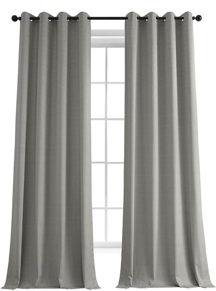 Exclusive Fabrics & Furnishings Pewter Gray Lounge Embossed Grommet Velvet Curtains 50 in. W x 108 in. L Room Darkening Curtain (Single Panel)