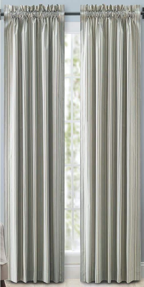 Ellis Curtain Springfield Stripe Black 82 in. W x 84 in. L Rod Pocket Room Darkening Tailored Panel Curtains with Ties