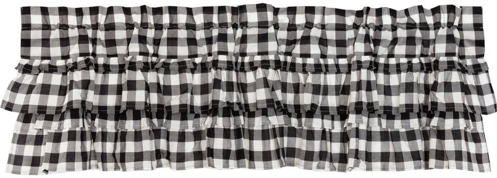 VHC BRANDS Annie Buffalo Check 60 in. W x 16 in. L Cotton Straight Edge Rod Pocket Farmhouse Kitchen Curtain Valance in Black