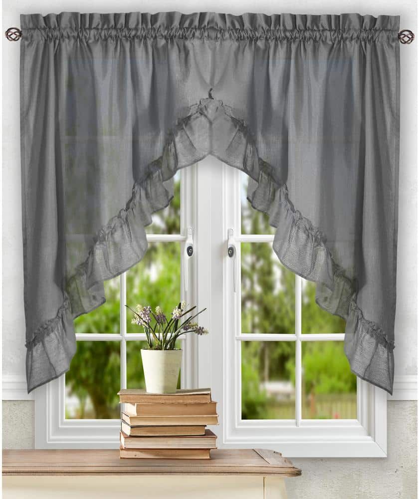 Ellis Curtain Stacey 38 in. L Polyester/Cotton Swag Valance Pair in Grey