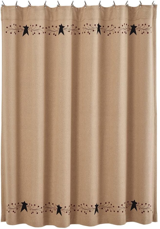 VHC Brands Pip Vinestar 72 in. W x 72 in. L Cotton Blend Shower Curtain in Natural Country Black Burgundy