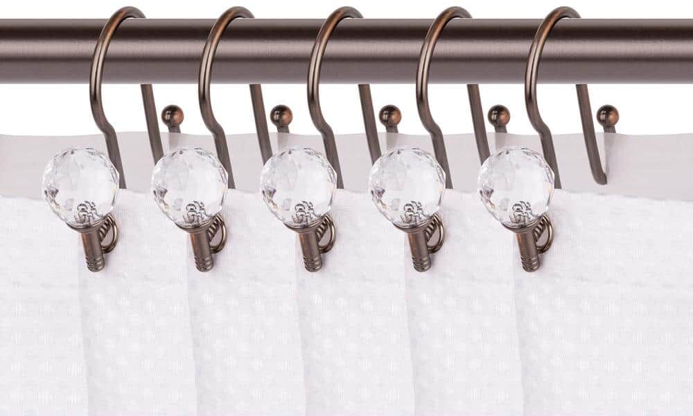 Utopia Alley Double Shower Curtain Hooks for Bathroom Rustproof Zinc Shower Curtain Hooks Rings Crystal Design in Oil Rubbed Bronze