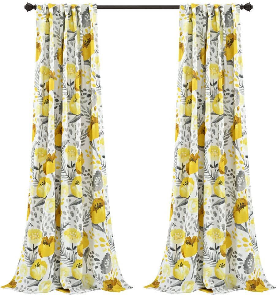 Lush Decor Poppy Garden Room Darkening Window Curtain Panels Yellow/White 52X95 Set