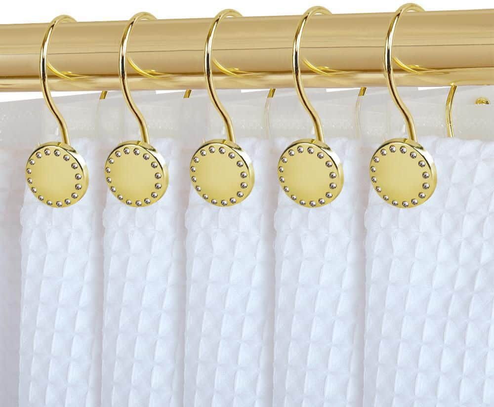 Utopia Alley Gold Shower Rings, Double Shower Curtain Hooks for Bathroom, Rust Resistant Shower Curtain Hooks Rings, Set of 12