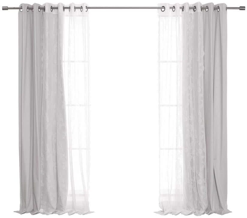 Best Home Fashion 52 in. W x 84 in. L Rose Sheer and Linen Textured Grommet Blackout Curtains in Light Grey