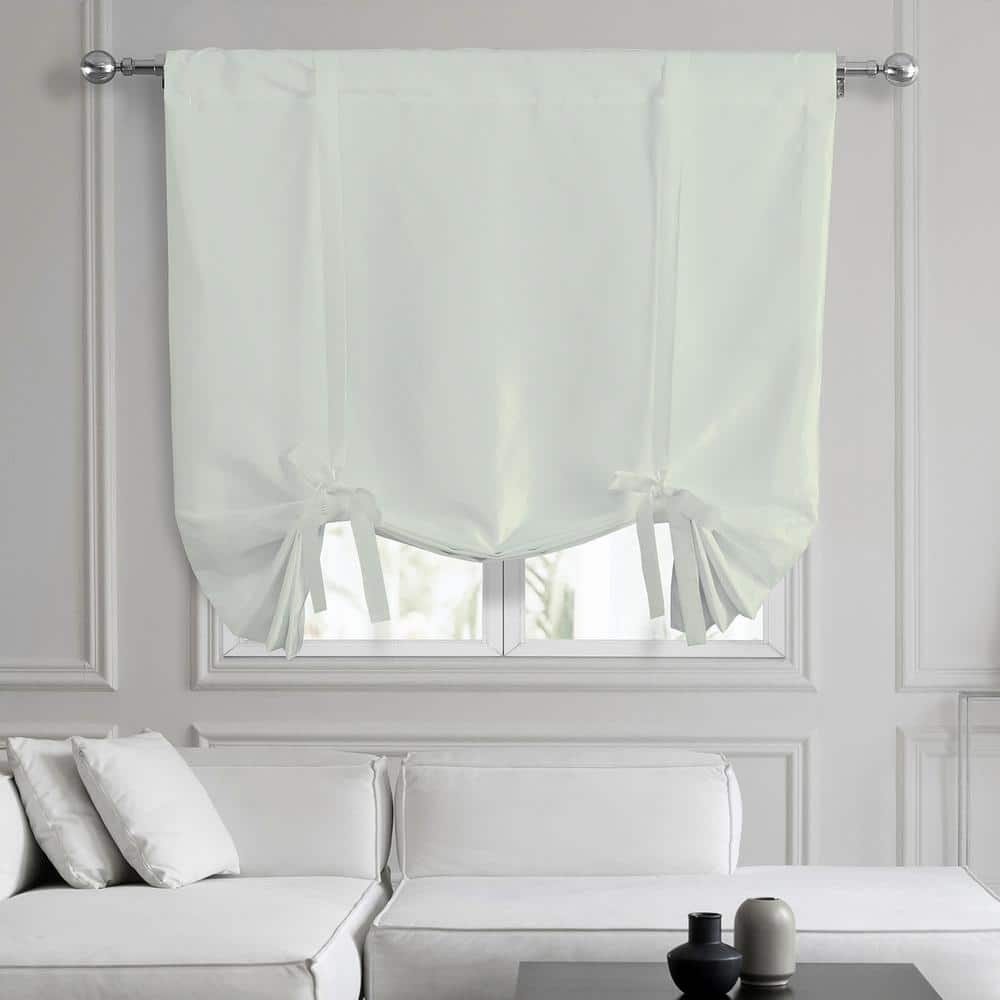 Exclusive Fabrics & Furnishings Eggshell White Faux Silk Taffeta 46 in. W x 63 in. L Rod Pocket Room Darkening Curtains TieUp Window Shade(Single Panel)