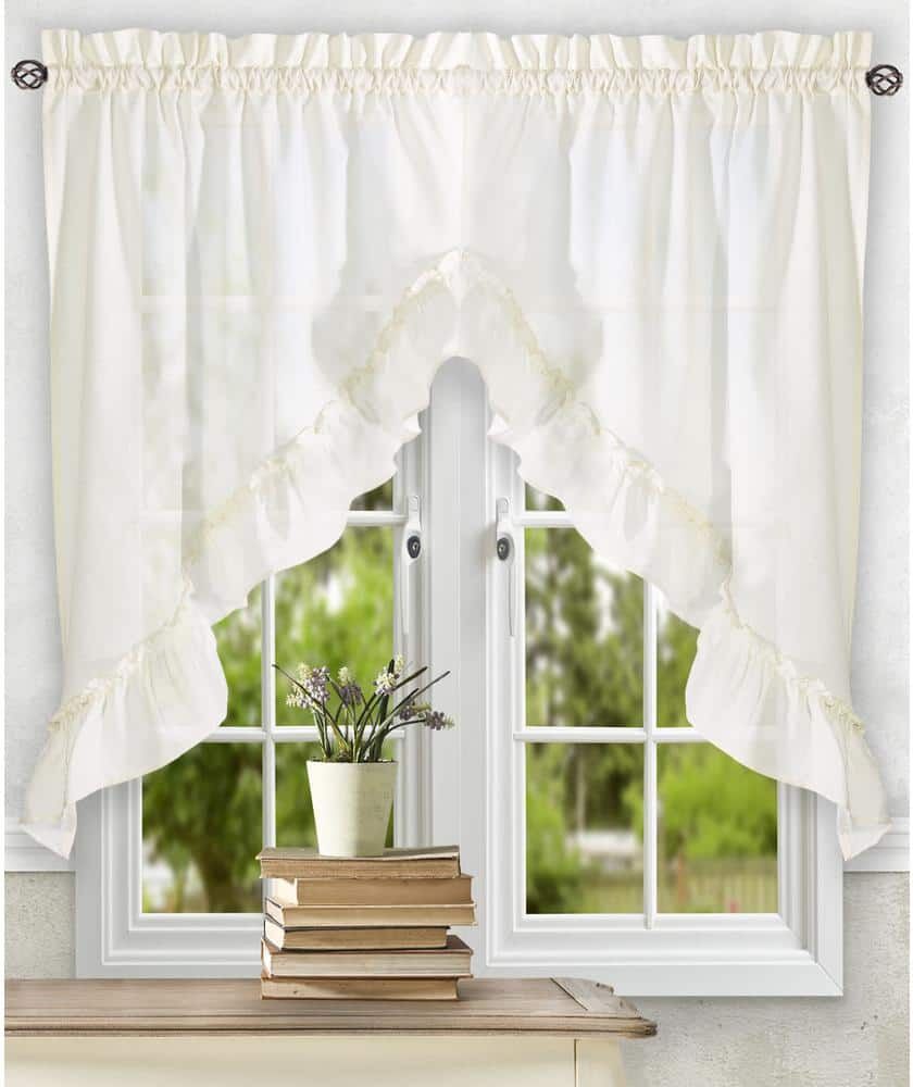 Ellis Curtain Stacey 38 in. L Polyester/Cotton Swag Valance Pair in Ice Cream