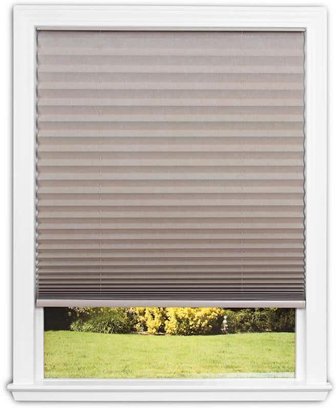 Redi Shade Easy Lift Cut-to-Size Natural Cordless Room Darkening Fabric Pleated Shades 36 in. W x 64 in. L