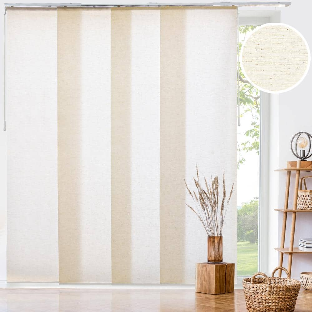 Chicology Country Cut-to-Size Ivory Light Filtering Adjustable Sliding Panel Track Blind with 23 in. Slats Up to 86 in.W x 96 in.L