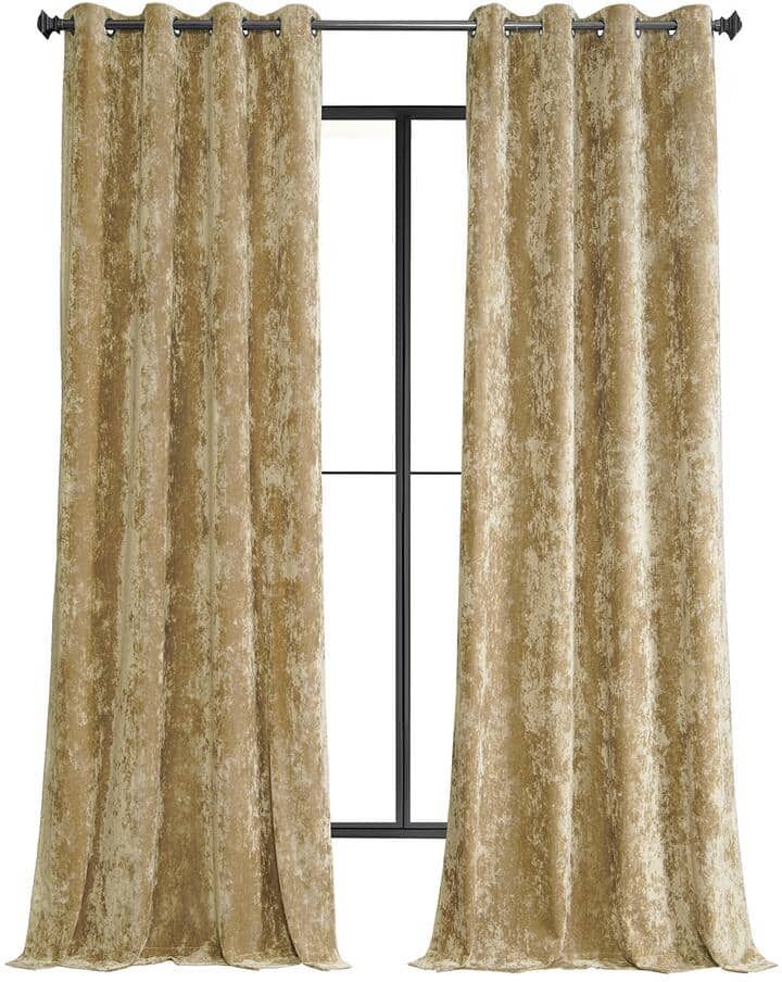 Exclusive Fabrics & Furnishings Gold Lush Crush Velvet 50 in. W x 84 in. L - Grommet Room Darkening Curtains (Single Panel)