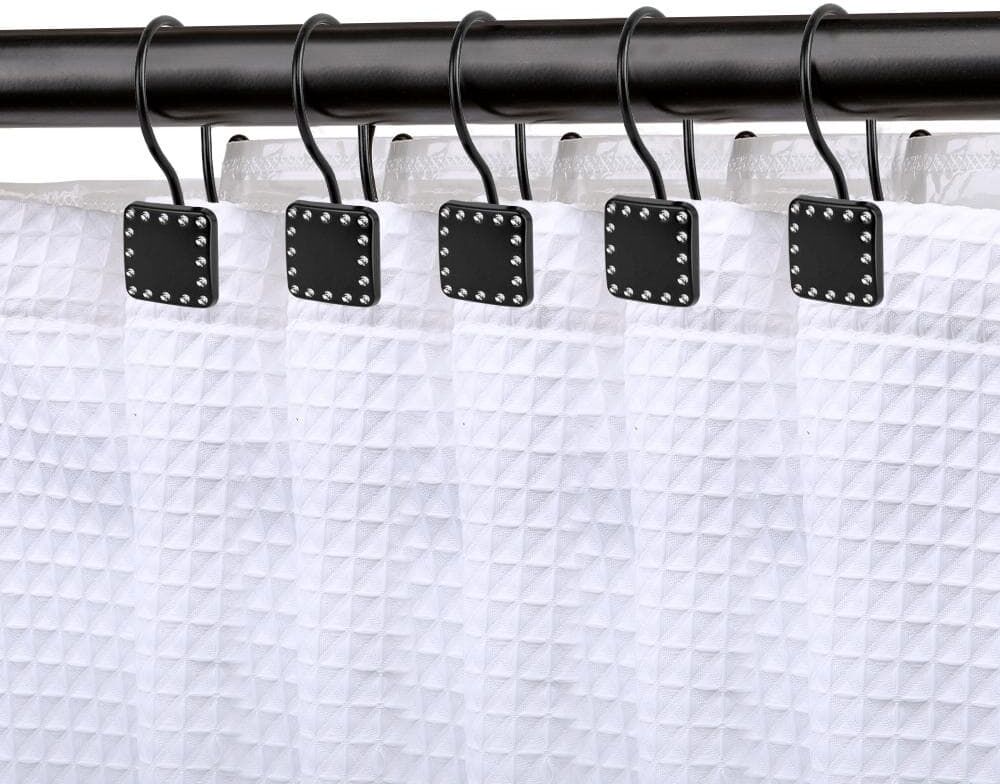 Utopia Alley Double Shower Curtain Hooks for Bathroom Rust Resistant Shower Curtain Hooks Rings in Matt Black (Set of 12)