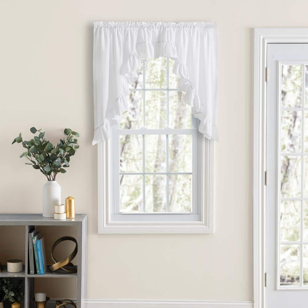 Ellis Curtain Classic Wide Ruffled 38 in. L Polyester/Cotton Swag Valance in White