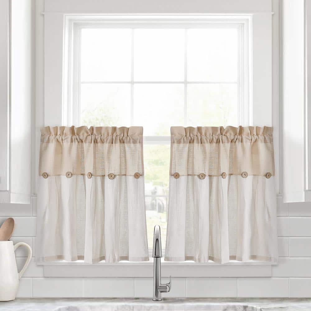 Lush Decor Linen Button Kitchen Tier Window Curtain Panels Linen 29X24 Set