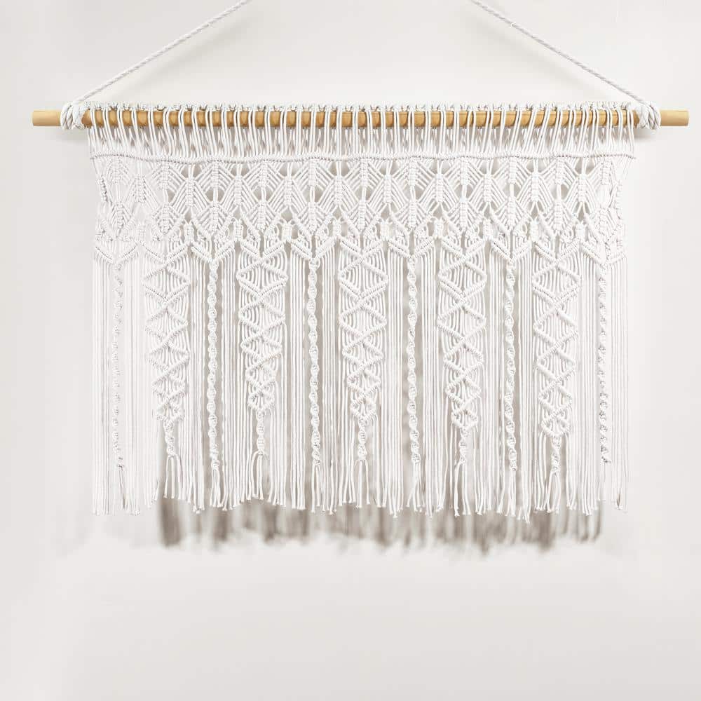 Lush Decor Boho Macrame Textured Cotton Valance/Kitchen Curtain/Wall Decor Single White 40X30