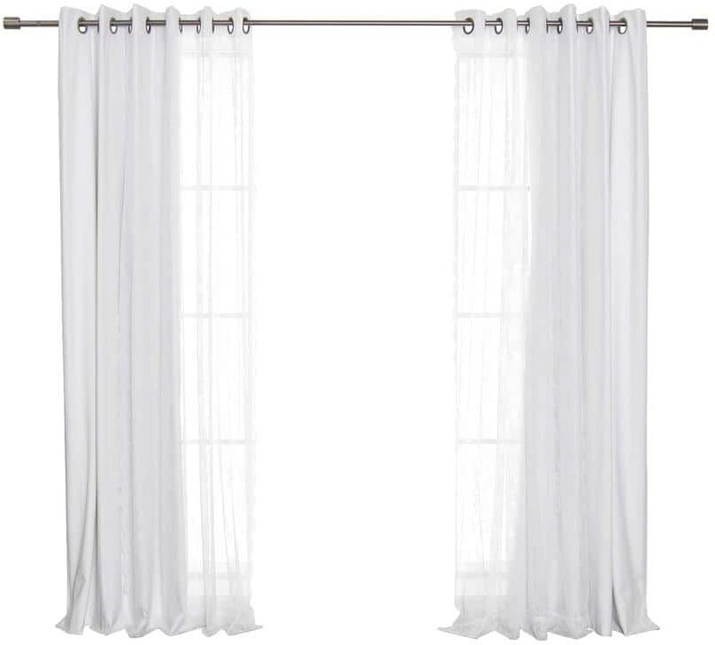 Best Home Fashion 52 in. W x 84 in. L Rose Sheer and Linen Textured Grommet Blackout Curtains in White