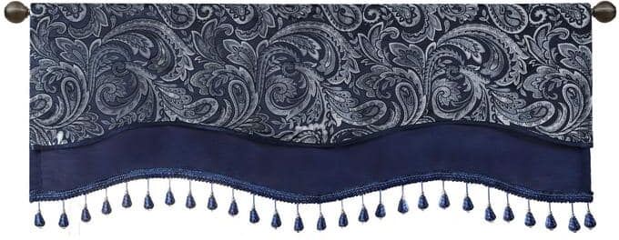 Madison Park Whitman Navy Polyester 50 in. W x 18 in. L Jacquard Window Rod Pocket Valance with Beads (Single Piece)