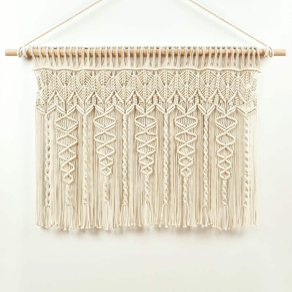 Lush Decor Boho Macrame Textured Cotton Valance/Kitchen Curtain/Wall Decor Single Neutral 40X30