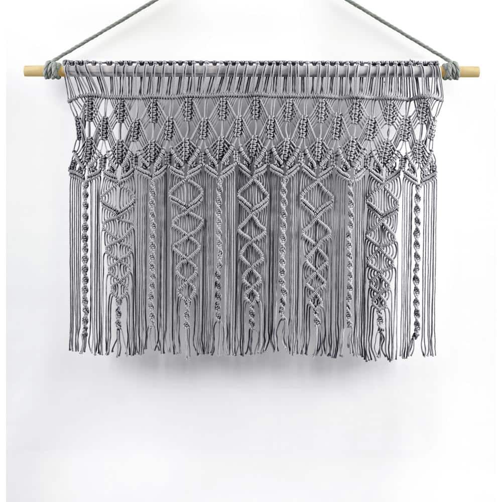 Lush Decor Boho Macrame Textured Cotton Valance/Kitchen Curtain/Wall Decor Single Gray 40X30