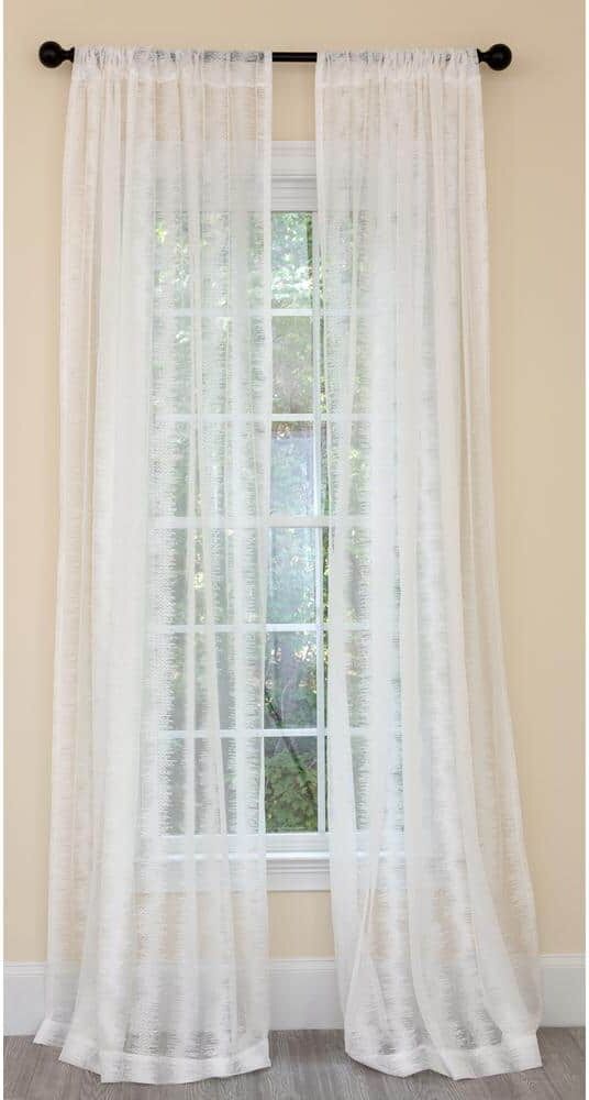 Manor Luxe White Damask Rod Pocket Sheer Curtain - 54 in. W x 120 in. L