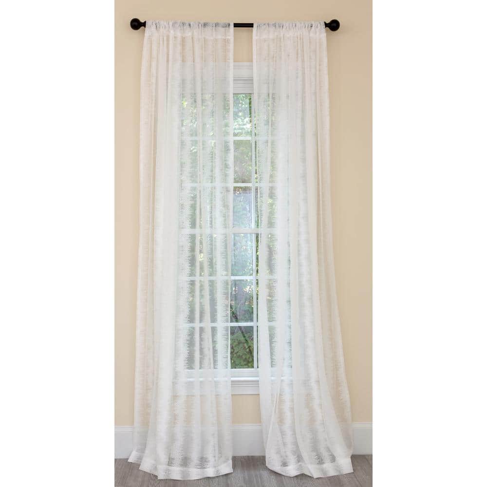 Manor Luxe White Damask Rod Pocket Sheer Curtain - 54 in. W x 84 in. L