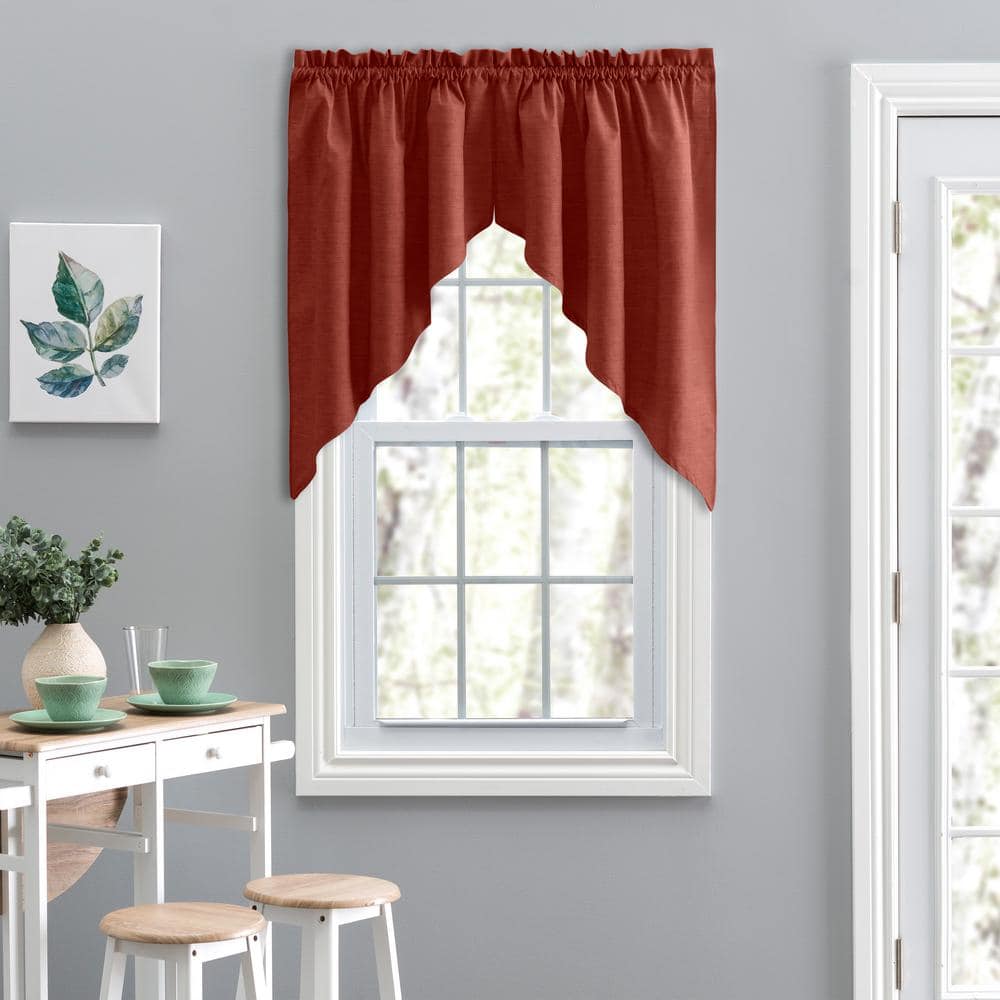 Ellis Curtain Lisa Solid 36 in. L Polyester/Cotton Tailored Swag Valance in Red