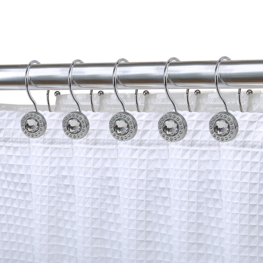 Utopia Alley Chrome Double Shower Curtain Hooks for Bathroom, Rust Resistant Shower Curtain Hooks Rings, Crystal Design, Set of 12