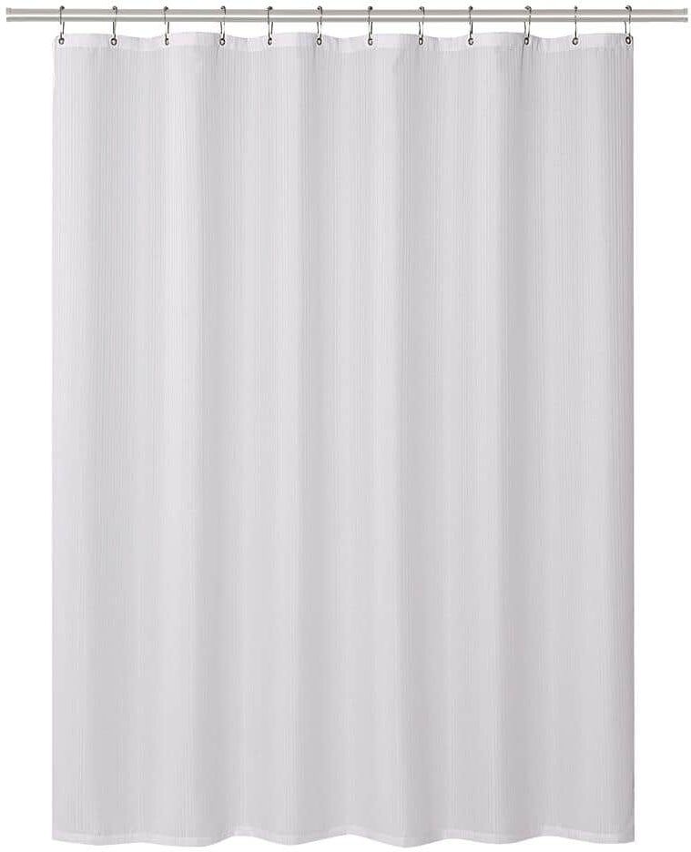 Clorox White 100% Polyester Shower Curtain Set with Waterproof PEVA Liner and 12 Metal Hooks, 70 in. x 72 in.