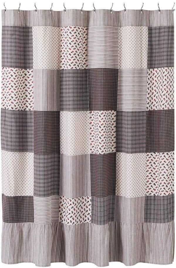 VHC BRANDS Florette 72 in Light Taupe Brown Mauve French Country Patchwork Shower Curtain