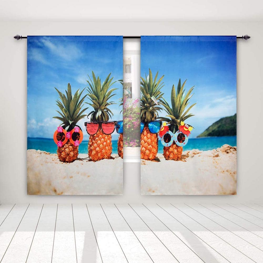 Pro Space Blackout Curtains 52" x 84" Pineapple by The Sea 3D Print Window Drape ( 2-Panel）