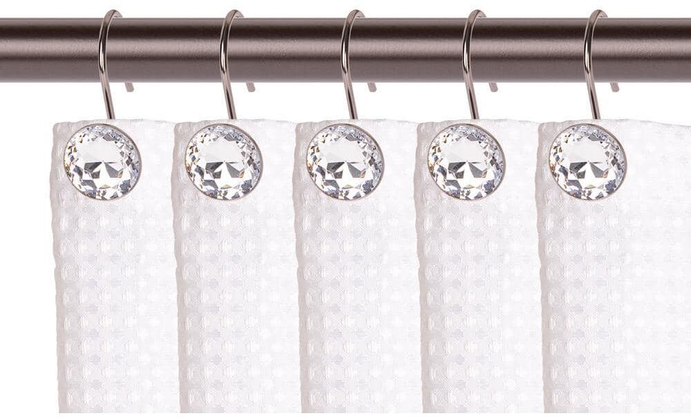 Utopia Alley Shower Curtain Hooks for Bathroom, Rust Resistant Shower Curtain Hooks Rings, Crystal Design, Oil Rubbed Bronze