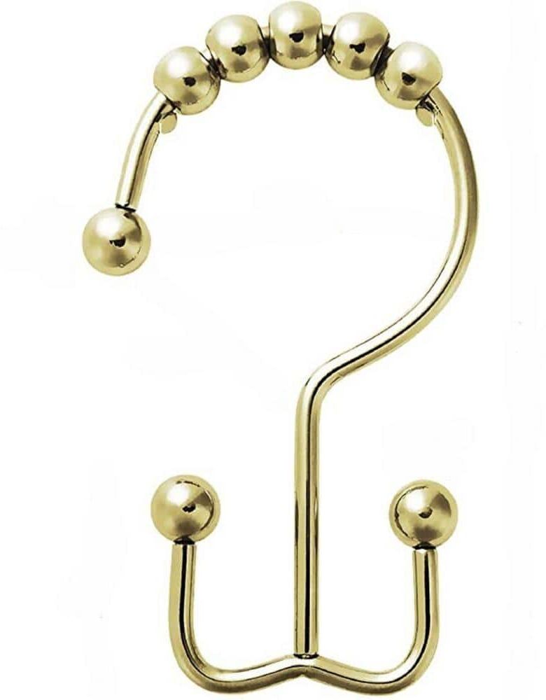 Dyiom Rust-Resistant Metal Double Glide Shower Hooks Rings for Bathroom Shower Curtains Rings/Hooks, in Gold