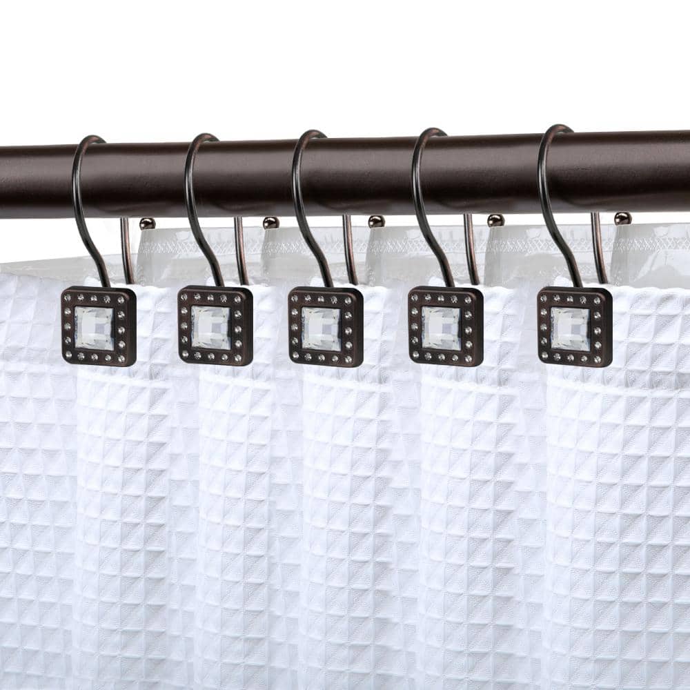 Utopia Alley Double Shower Curtain Hooks for Bathroom Rust Resistant Shower Curtain Hooks Rings Crystal Design in Oil Rubbed Bronze