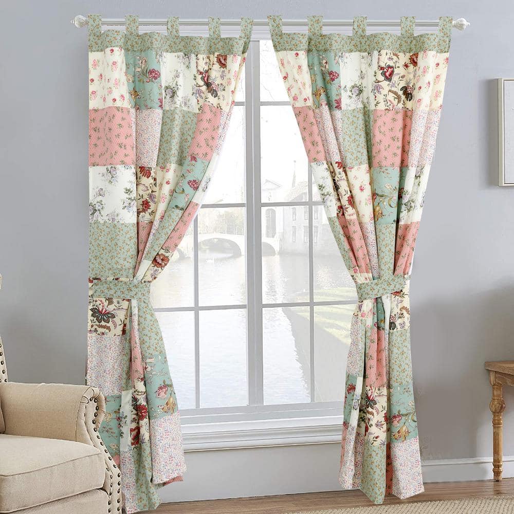 Cozy Line Home Fashions Floral Vine Country Cottage Flower Garden Patchwork Straight Multi-Color Rod Pocket Window Curtain Panel/Drapes 2 Piece