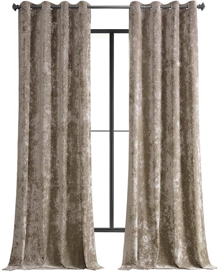 Exclusive Fabrics & Furnishings Taupe Beige Lush Crush Velvet 50 in. W x 108 in. L - Grommet Room Darkening Curtains (Single Panel)