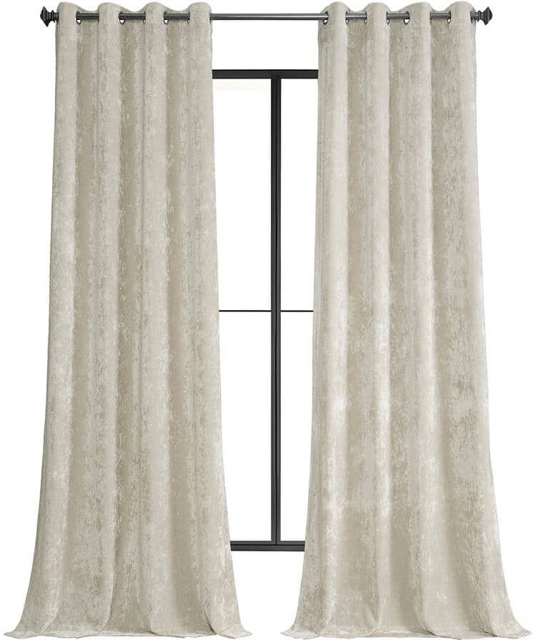 Exclusive Fabrics & Furnishings Champagne Beige Lush Crush Velvet 50 in. W x 108 in. L - Grommet Room Darkening Curtains (Single Panel)