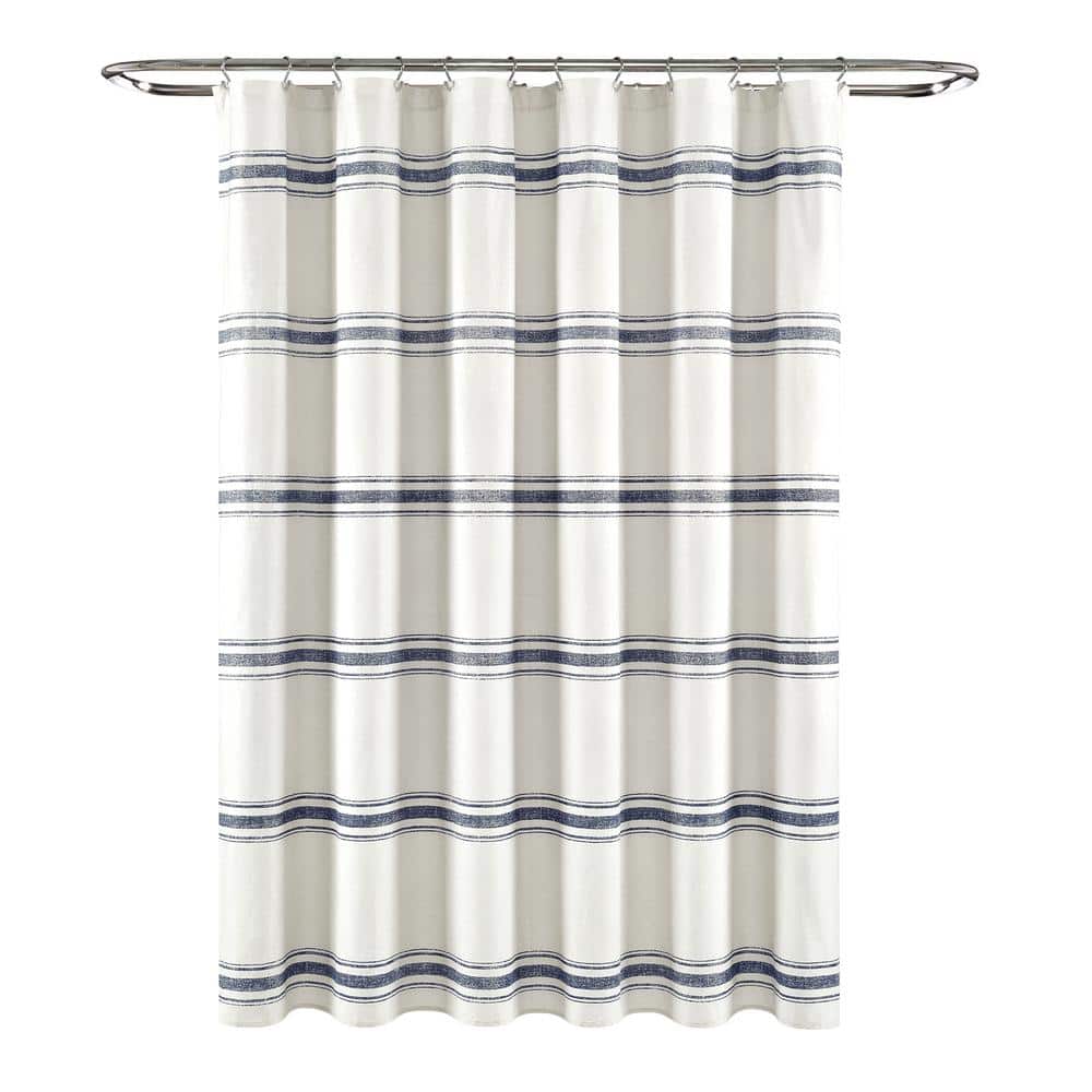 Lush Decor 72 in. x 72 in. Farmhouse Stripe Shower Curtain Navy Single
