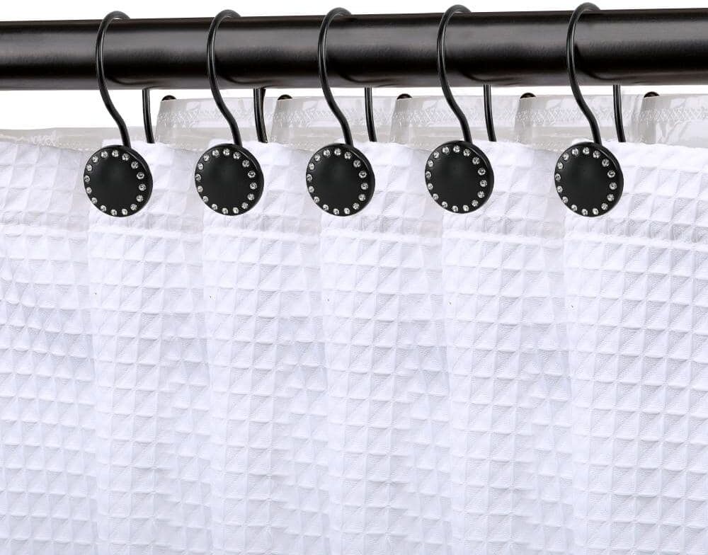 Utopia Alley Shower Rings Double Shower Curtain Hooks for Bathroom Rust Resistant Shower Curtain Hooks Rings in Matte Black