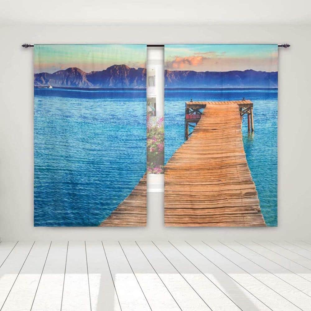 Pro Space Blackout Bedroom Darkening Thermal Insulated Curtains with Rod Pocket 52x95 Inch Sea Wooden Bridge 3D Print 2 Panels