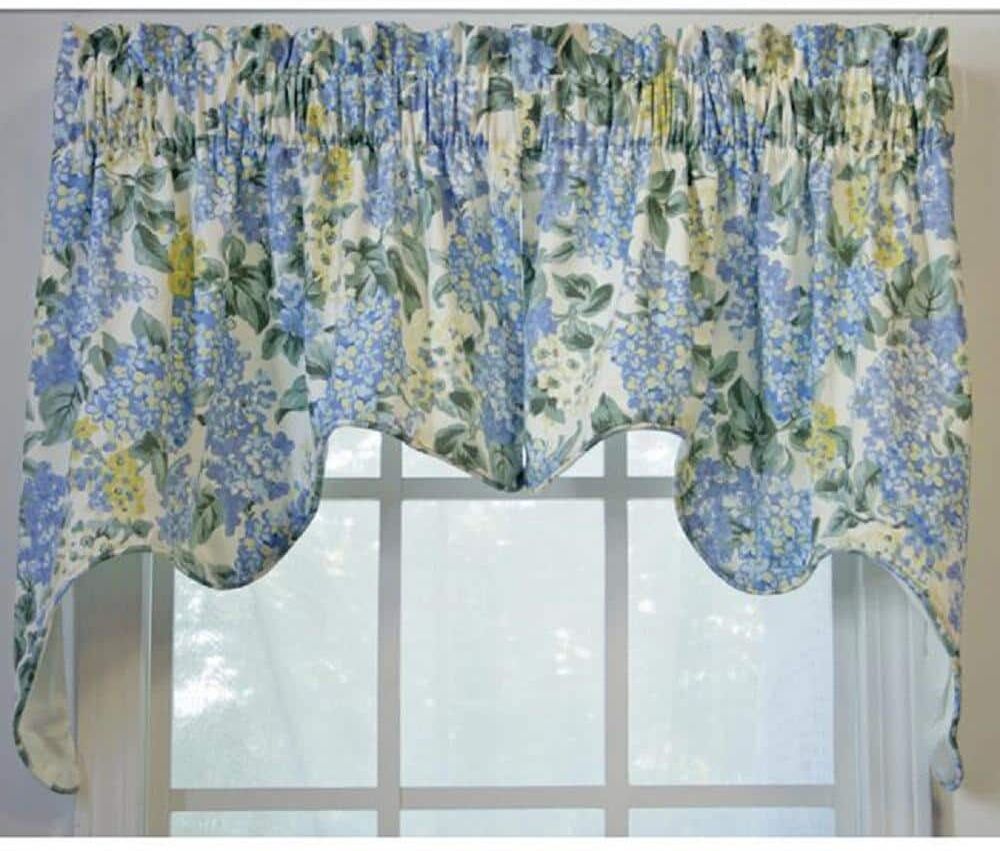 Ellis Curtain Hydrangea 28 in. L Cotton Lined Empress Swag in Blue (2-Piece)