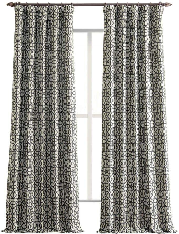 Exclusive Fabrics & Furnishings Metro Black Faux Silk Jacquard 50 in. W x 84 in. L - Rod Pocket Room Darkening Curtains (Single Panel)