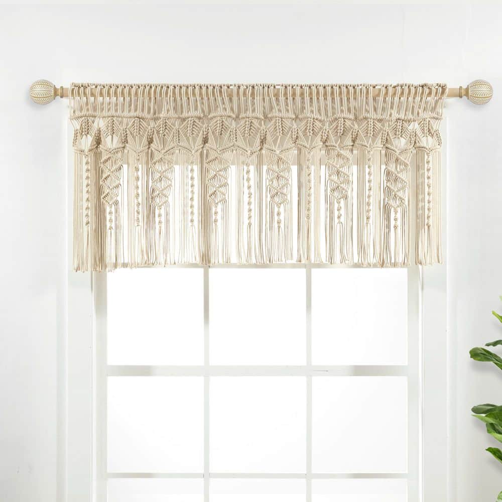 HomeBoutique Boho Macrame Textured Cotton Valance/Kitchen Curtain/Wall Decor Single Neutral 50X20