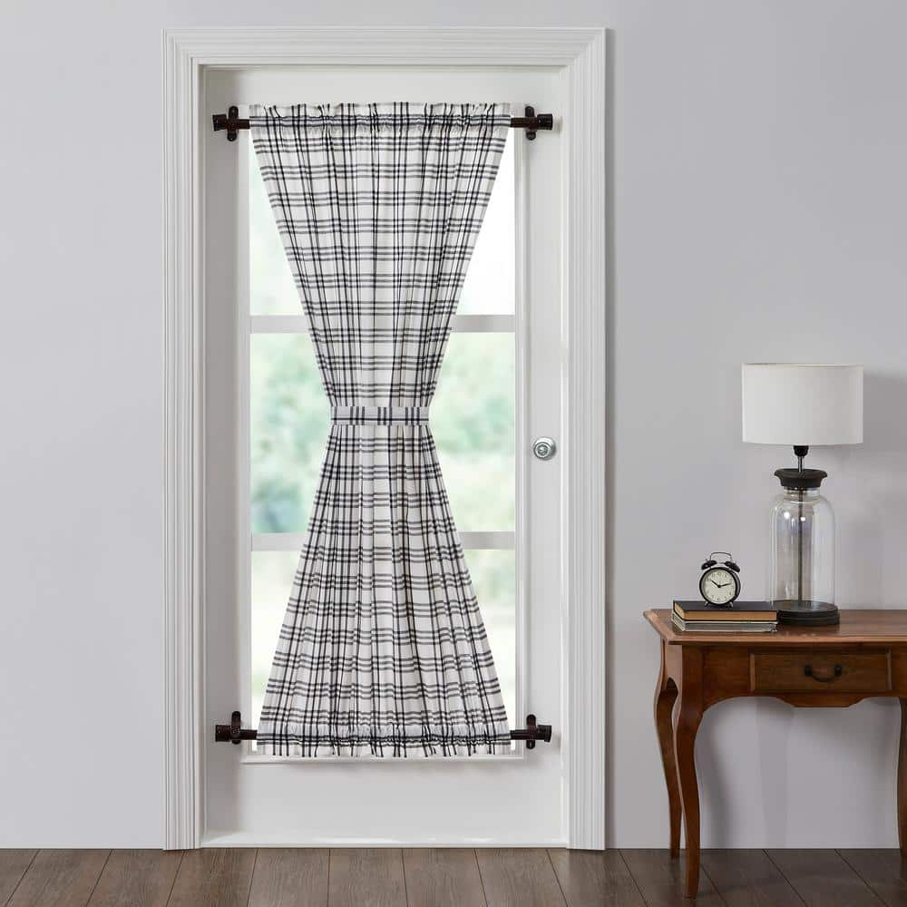 VHC BRANDS Sawyer Mill Country Black Soft White Cotton Plaid 40 in. W x 72 in. L French Door Light Filtering Curtain Single Panel