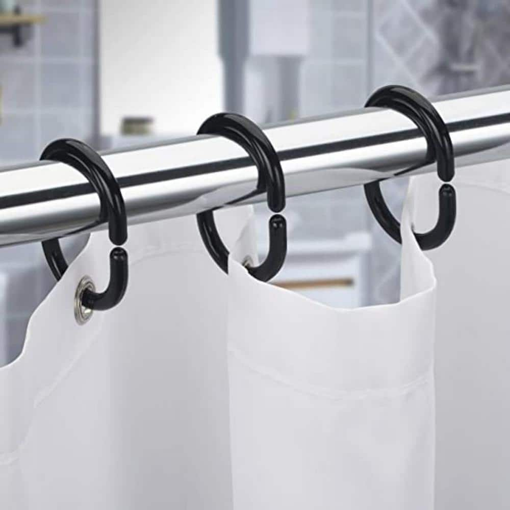 Dyiom Black Shower Curtain Hooks Rings, 24-Pieces Plastic, Rustproof Plastic, Shower Curtains Rings/Hooks in Black