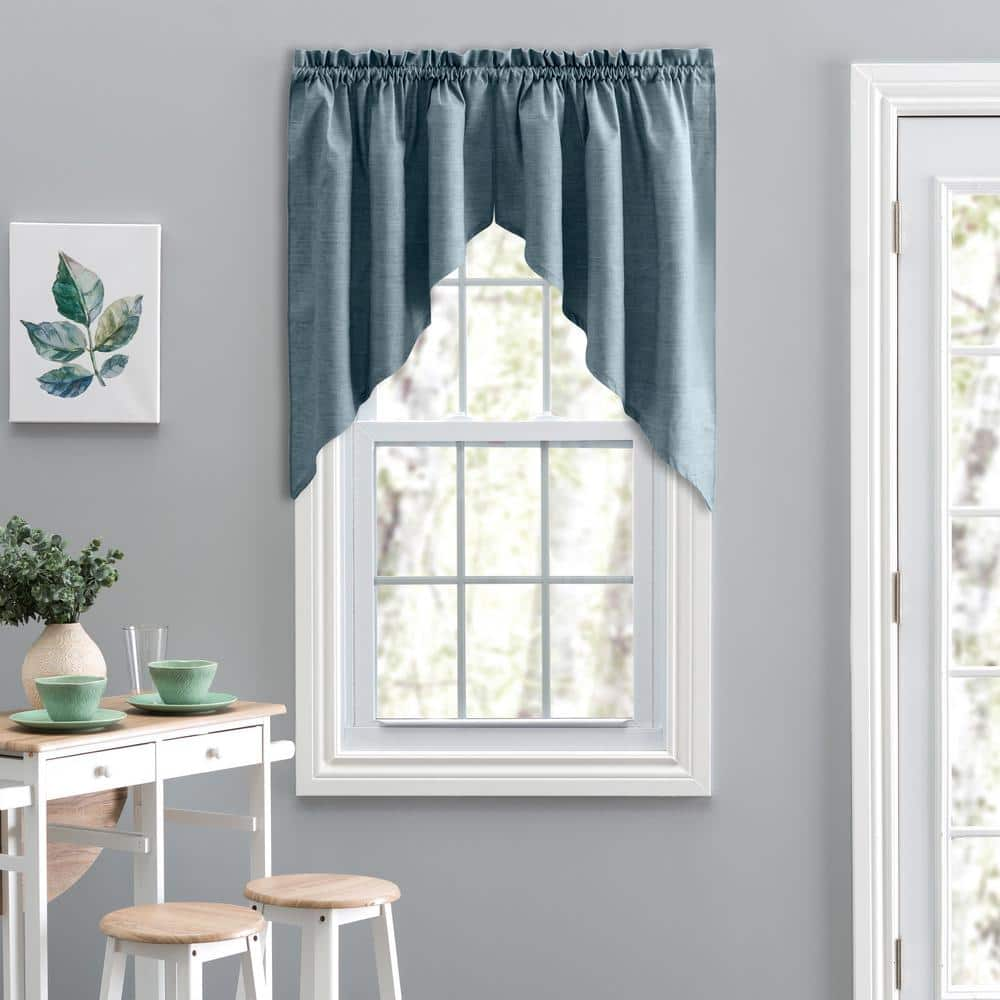 Ellis Curtain Lisa Solid 36 in. L Polyester/Cotton Tailored Swag Valance in Dusty Blue