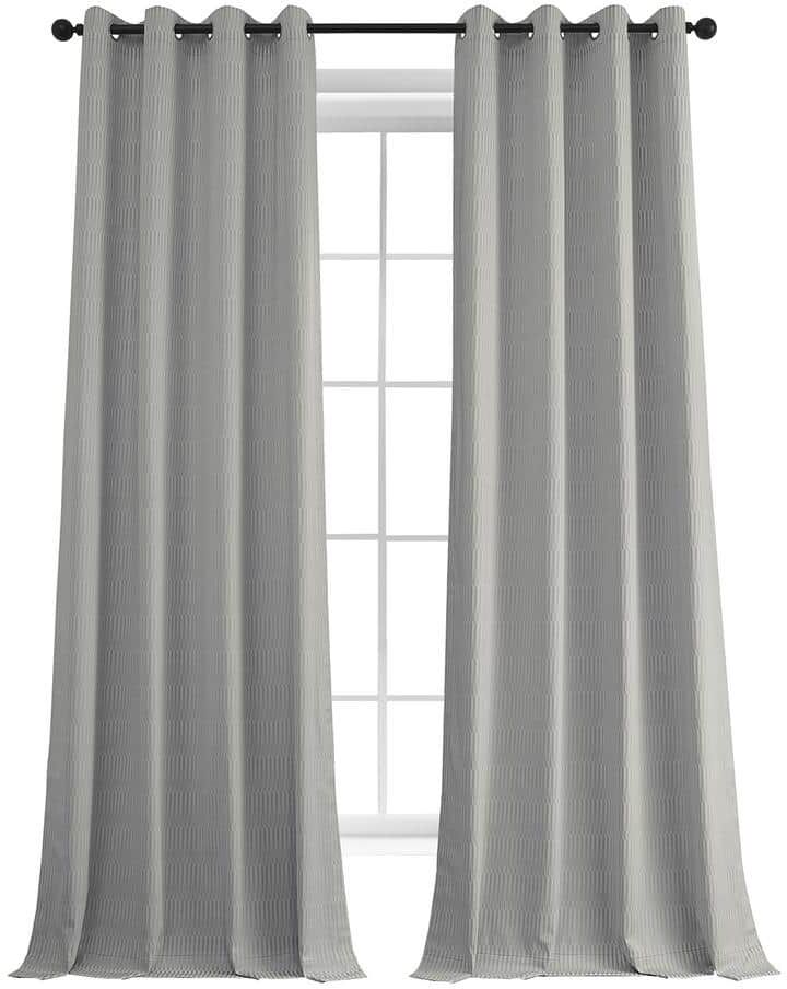 Exclusive Fabrics & Furnishings Silver Gray Lounge Embossed Grommet Velvet Curtains 50 in. W x 108 in. L Room Darkening Curtain (Single Panel)