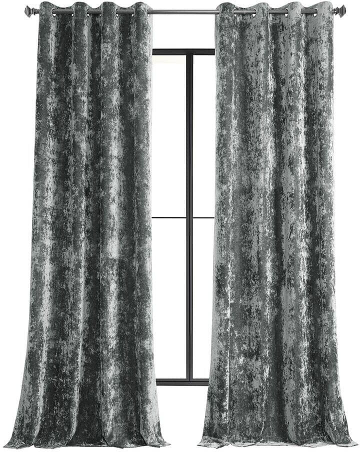 Exclusive Fabrics & Furnishings Stone Grey Gray Lush Crush Velvet 50 in. W x 108 in. L - Grommet Room Darkening Curtains (Single Panel)