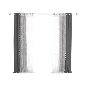 Best Home Fashion 52 in. W x 84 in. L Rose Sheer and Linen Textured Grommet Blackout Curtains in Dark Grey